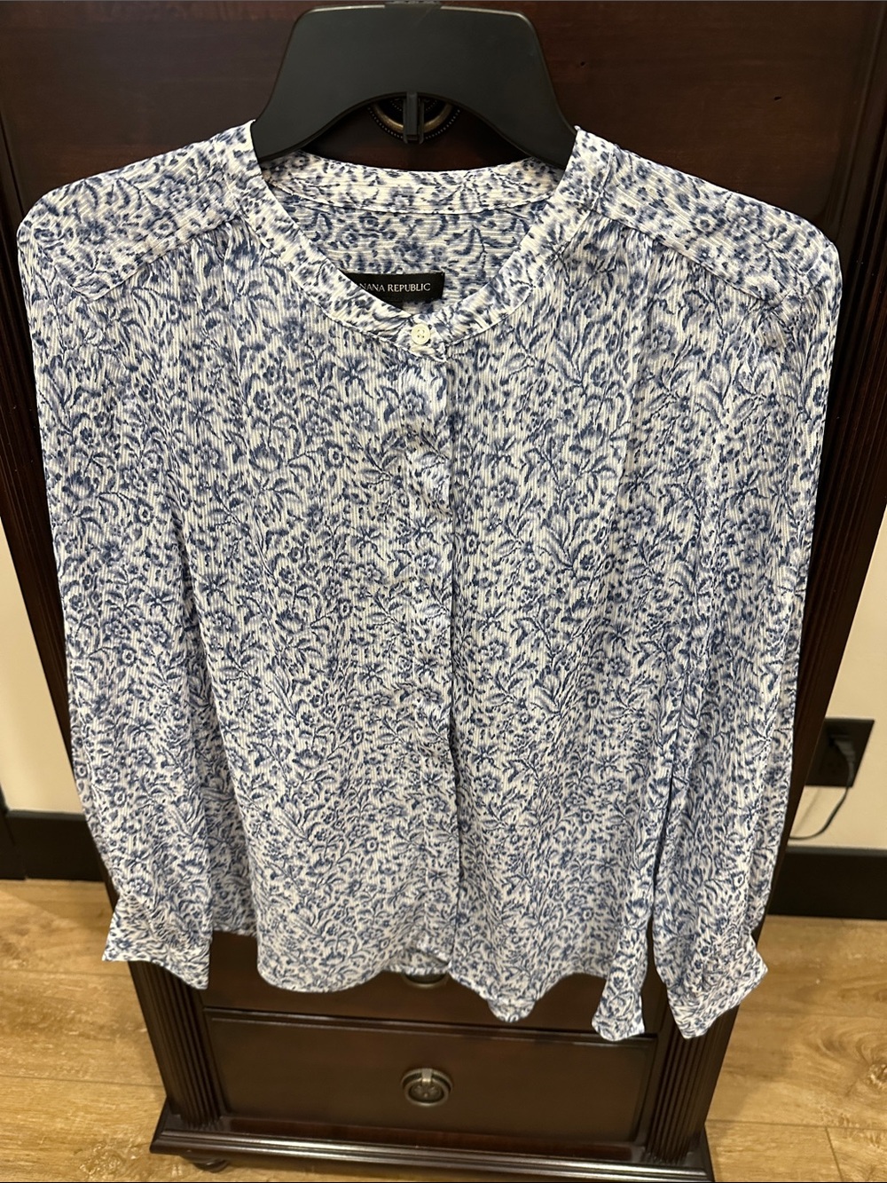 Banana Republic Blue and White Sheer Blouse Size S